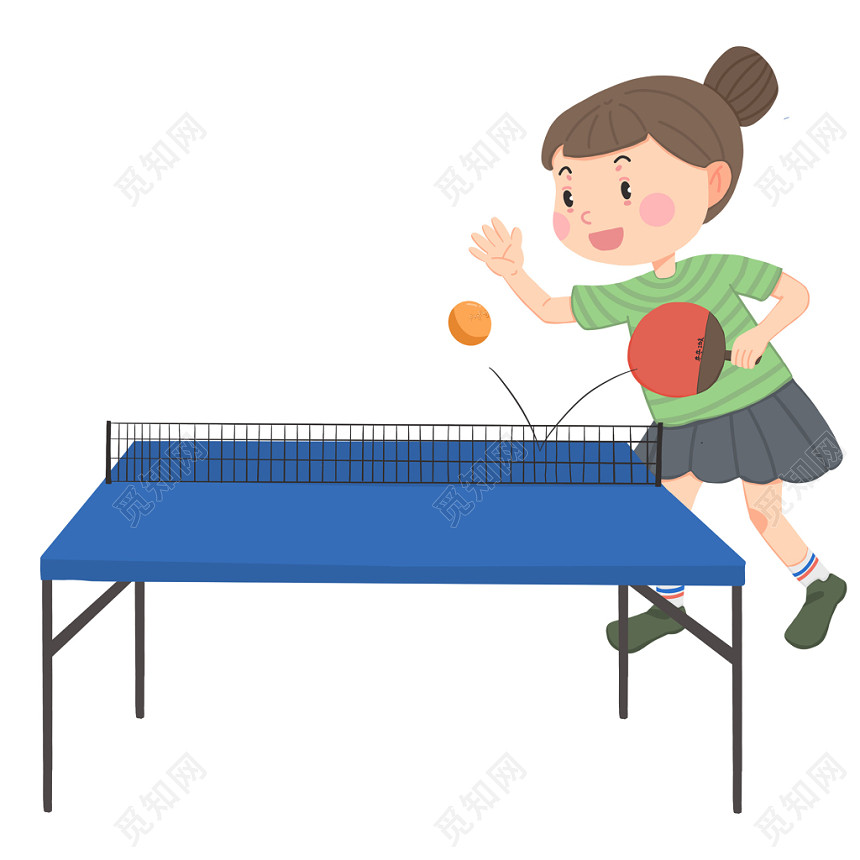 手绘卡通打乒乓球可爱女孩运动健身卡通免抠素材png