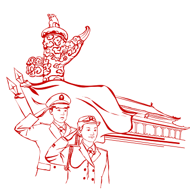 71建党节卡通手绘建党节建军节国庆节红色剪影素材