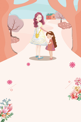 简约少女漫画粉色母亲节海报背景图