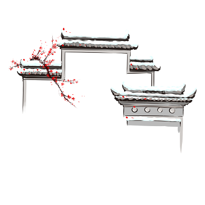 屋檐手绘中国风江南水乡建筑素材