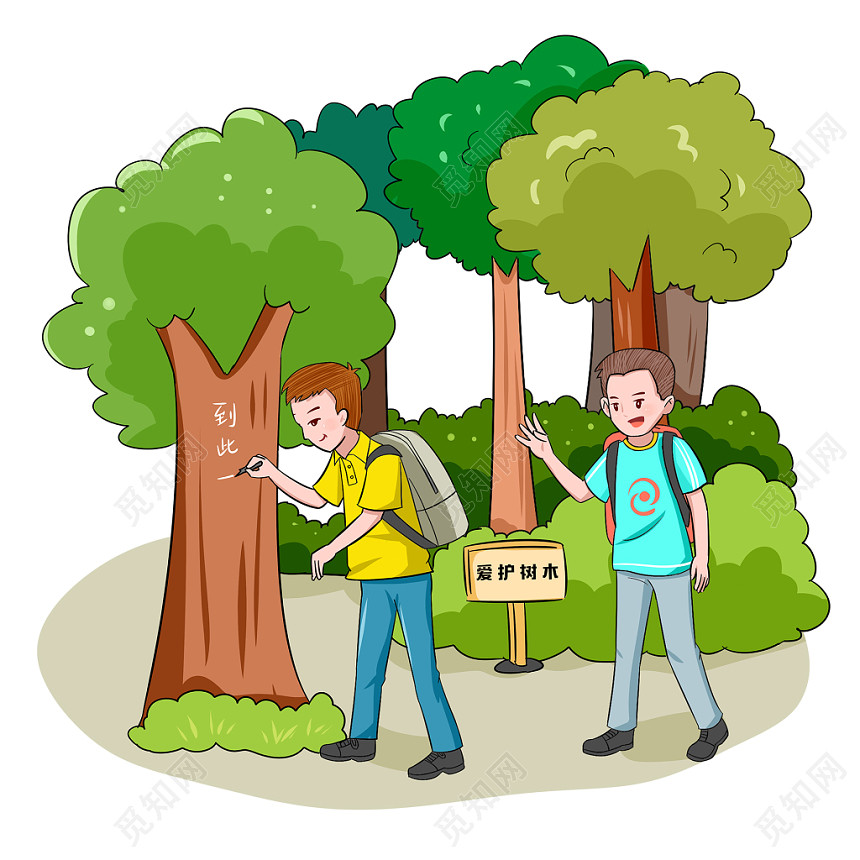 手绘卡通文明旅游人物素材