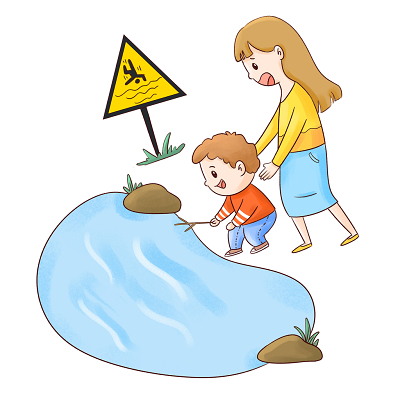 防溺水安全教育水边玩耍溺水危险卡通png素材