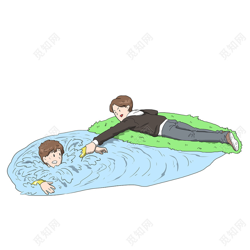 手绘卡通溺水人物素材