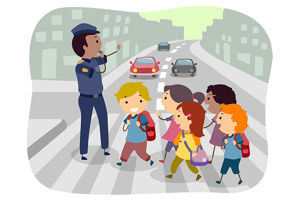 文明校园校园安全教育安全交通卡通人物儿童过马路交通安全素材