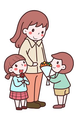 老师学生感恩节礼物花束祝福惊喜卡通老师png素材