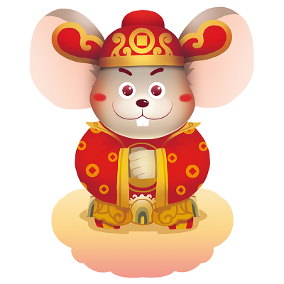 卡通手绘鼠年新年春节喜庆舞狮插画素材29255 风大吉大利鼠