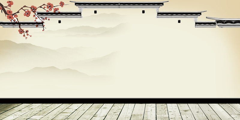 中国风古典背景古风背景房檐树枝梅花木板背景素材