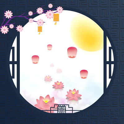 扁平剪纸风古风中秋边框素材