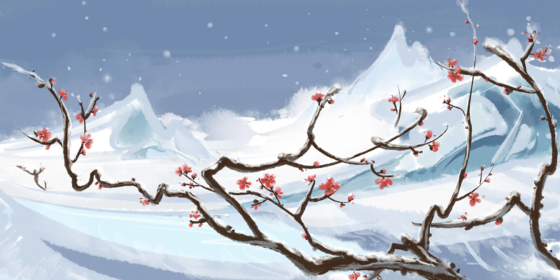中国风大雪腊梅绽放风景原创插画冬天