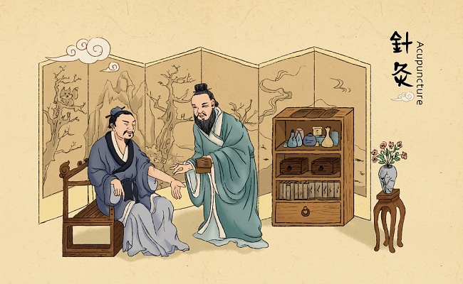 手绘中国风国画风中医针灸古代人物素材