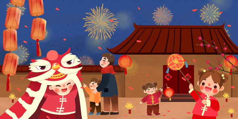 节日卡通手绘新年插画背景素材