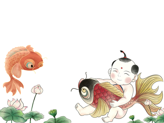 新年主题鼠年年画年年有鱼插画春节插画