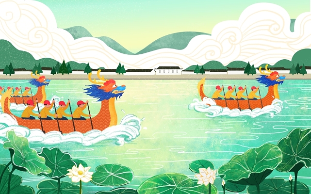 端午节插画中国风赛龙舟端午节原创插画素材
