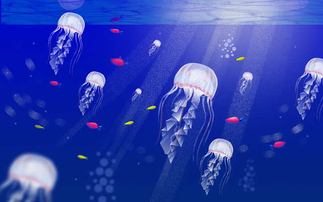 世界海洋日水母和鱼群海洋插画