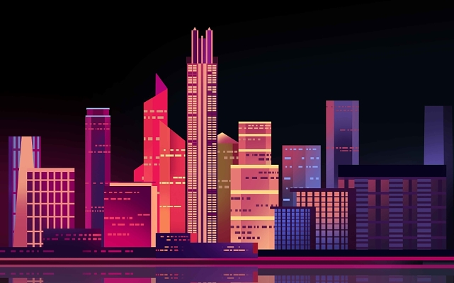 手绘城市夜景上海原创插画素材建筑插画