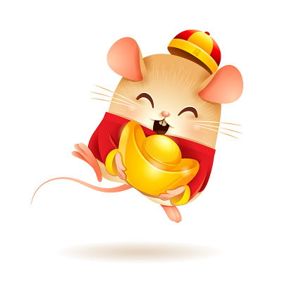 米色卡通小老鼠金元宝春节新年鼠年老鼠矢量素材