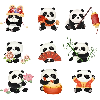 卡通可爱动物熊猫原创插画素材