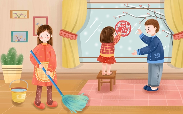 卡通打扫小年原创插画素材