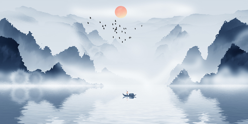 中国风意境水墨山水风景原创插画中国风意境水墨山水风景原创插