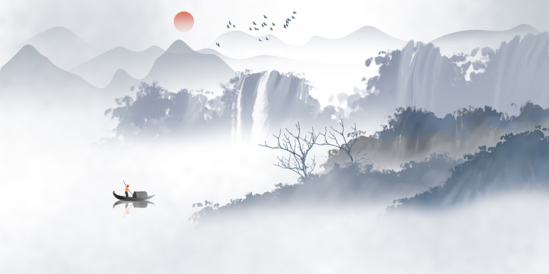 写意中国风山水画原创插画素材