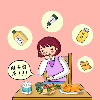 小女孩吃零食肚子疼食品安全问题卡通手绘原创插画海报