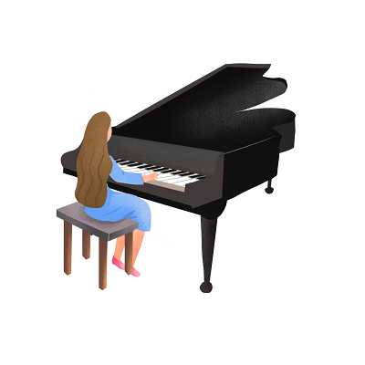 卡通黑色音乐钢琴弹钢琴插画元素素材