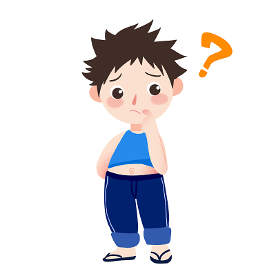 卡通手绘儿童思考难题插画人物png素材