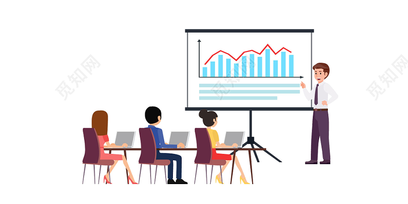卡通商务培训开会学习投影分析图表矢量素材