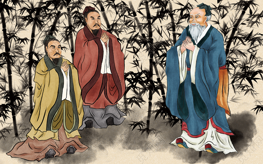 手绘水墨古风孔子画像素材