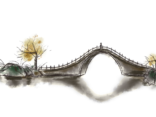 黑色手绘原创古风中国风水墨古建筑古桥元素png素材