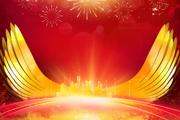金色中式门金色灯笼烟花新年企业年会gif动态图烟花背景红色炫光背景