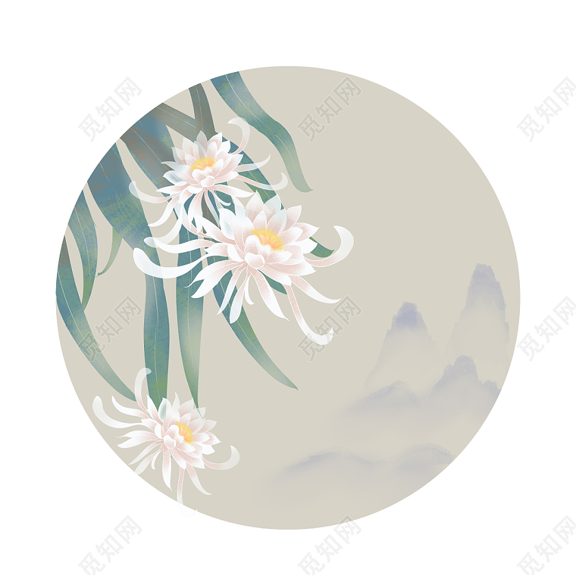 古风昙花手绘中国风植物插画海报背景古风中国风唯美植物psd