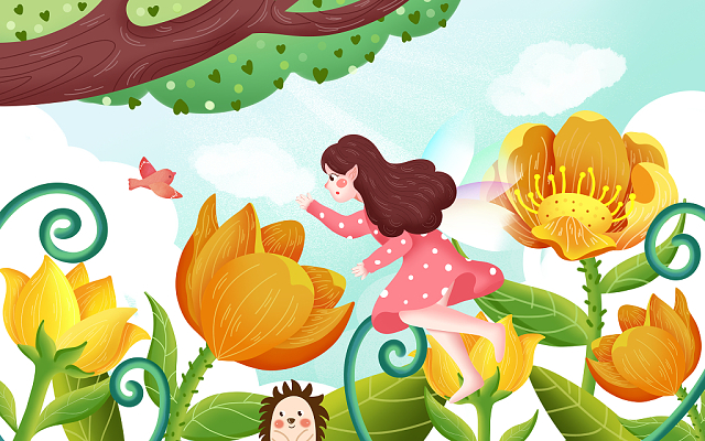 春天春分春天春彩色卡通手绘春天立春现画花仙子原创插画海报春天人物