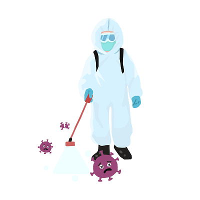 手绘疫情消毒人员穿隔离服进行消毒工作插画元素疫情疫情防控抗击疫情