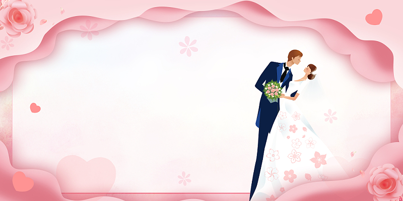 简约植物粉色婚礼婚宴结婚请柬邀请函背景图