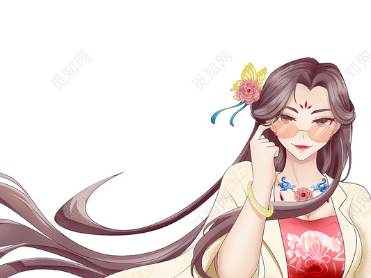 彩色手绘国潮中国风卡通38女神妇女节美女人物元素png素材