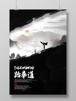 中国风水墨跆拳道宣传海报