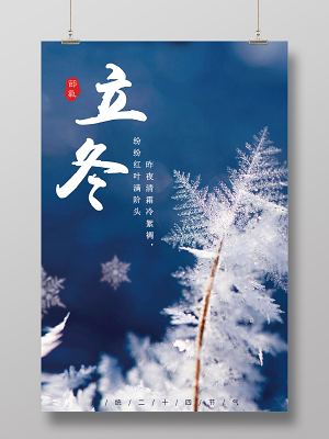 唯美冬天二十四节气之立冬中国传统节日雪景水波倒影海报