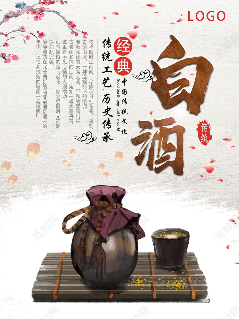 白色古风仿古白酒海报
