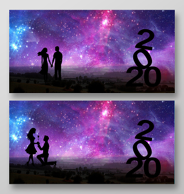 2020新年浪漫情侣梦幻星空剪影舞台背景展板海报