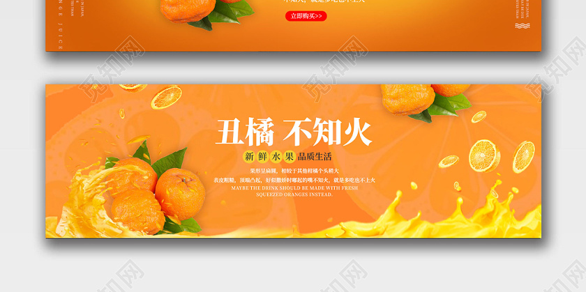 黄色背景水果生鲜丑橘橘子树叶电商banner