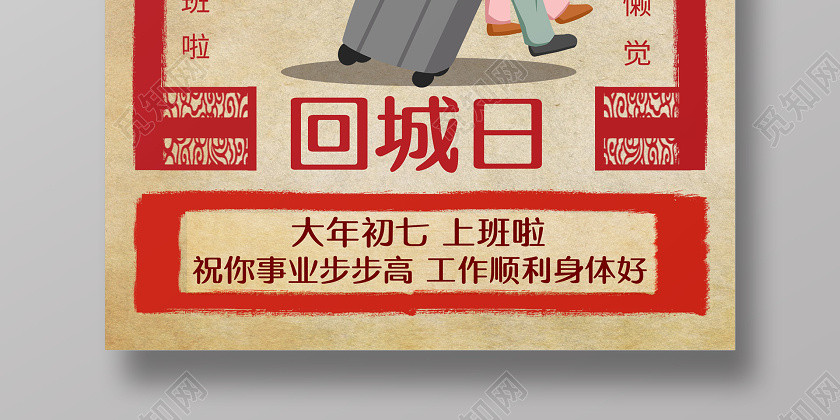 春節習俗復古2020鼠年大年初七回城日傳統節日過新年海報 春節習俗復古2020鼠年大年初七回城日傳統節日過新年海報