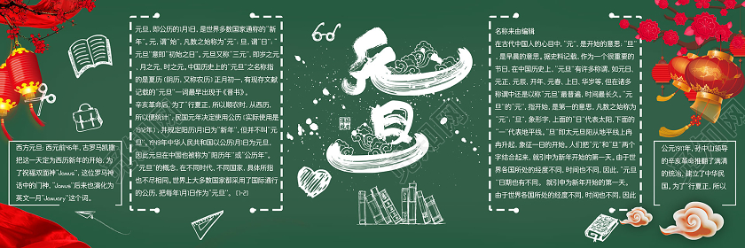 觅知网 设计素材 设计模板 > 简约大气绿色系元旦快乐元旦黑板报.