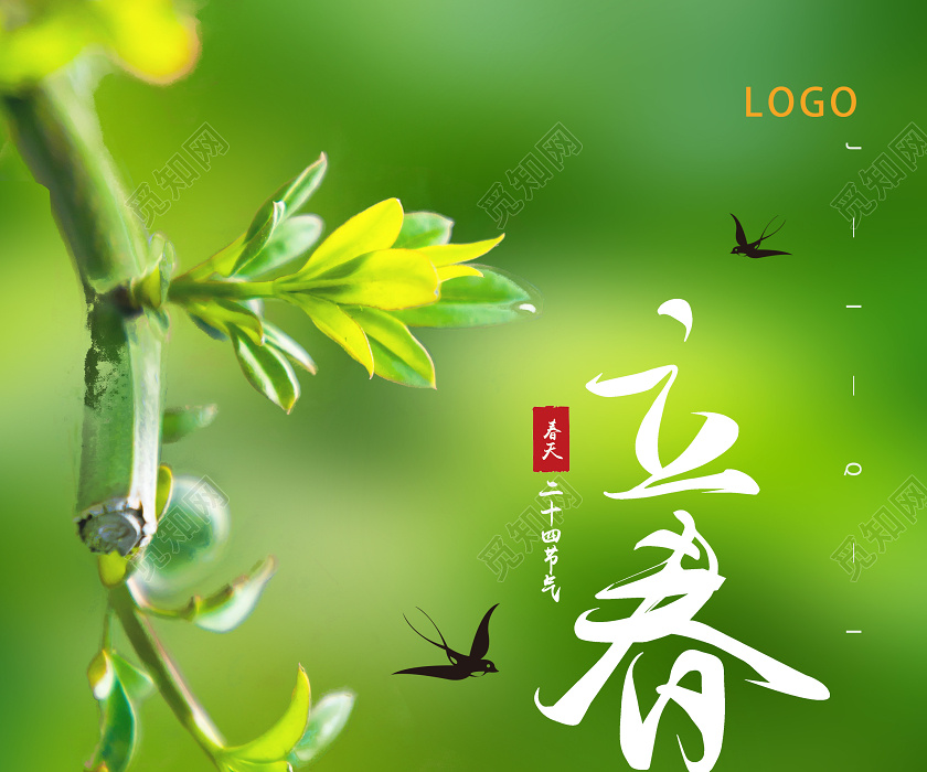 绿色清新24节气二十四节气立春海报