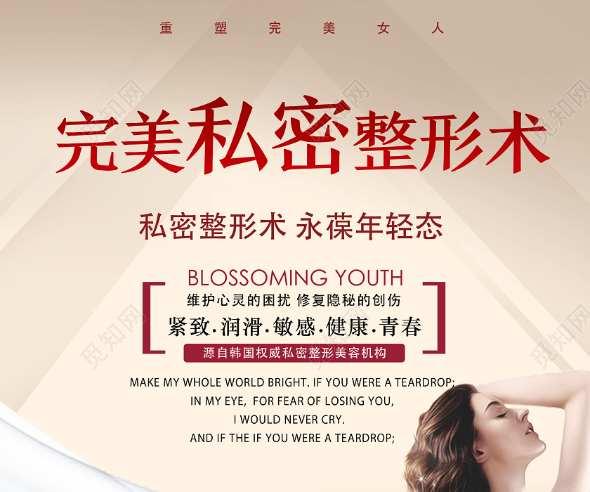 黄色简约完美私密整形术美容整形海报