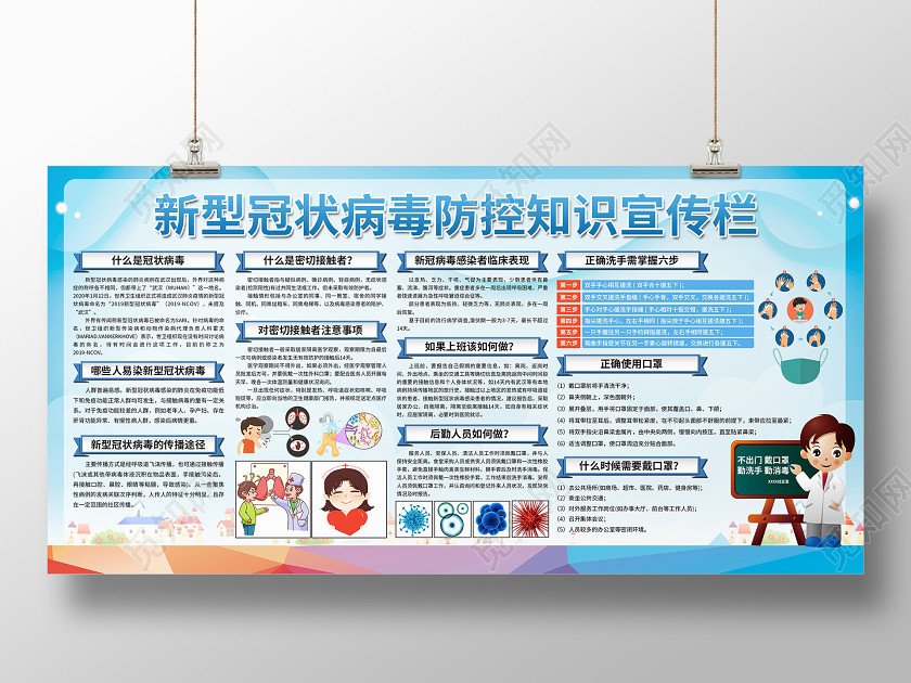 创意卡通风格新型冠状防控知识肺炎疫情宣传栏展板 创意卡通风格新型冠状防控知识肺炎疫情宣传栏展板