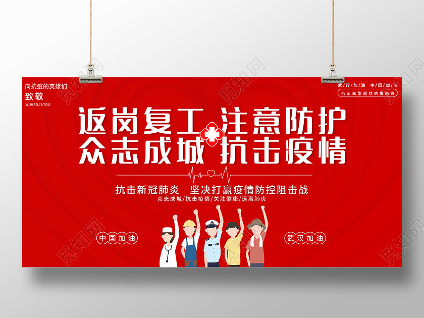 紅色創意返崗復工抗擊疫情展板設計 紅色創意返崗復工抗擊疫情展板設計