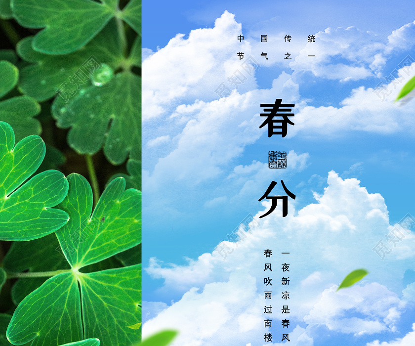 创意春天景色蓝天传统二十四节气春分宣传海报