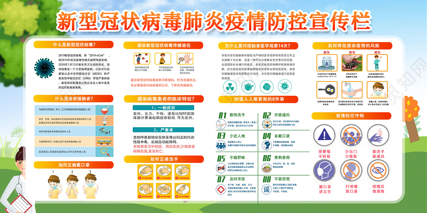 绿色清新卡通校园防疫学校抗疫宣传栏双面展板