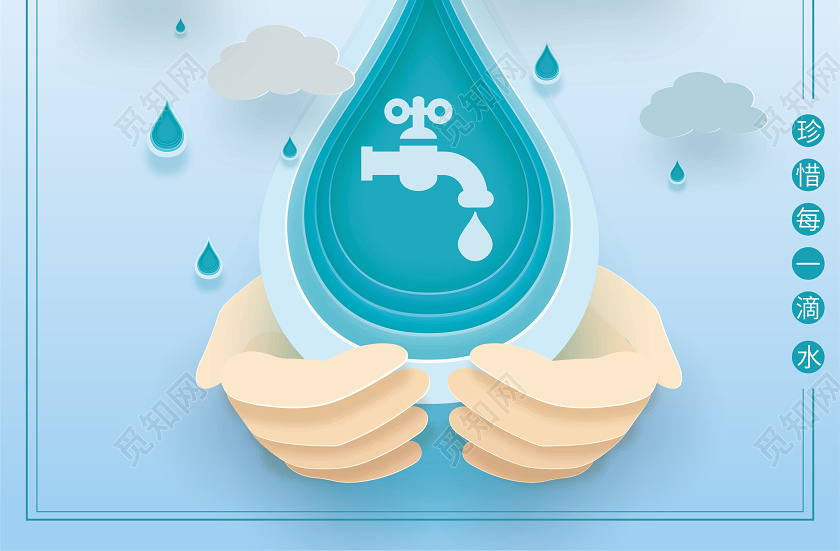 节约用水蓝色水滴世界水日宣传海报